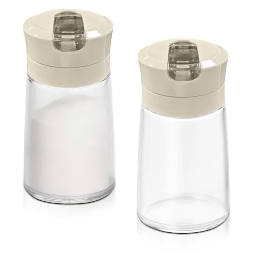 Modixun Glaszuckerspender mit automatischem Klappausguss, beschwerter Ausgießer, Zuckerbehälter, 250 ml, Zuckerdose, Streuglas, Salzdose, Kaffeebar-Zubehör, 2 Stück,Braun