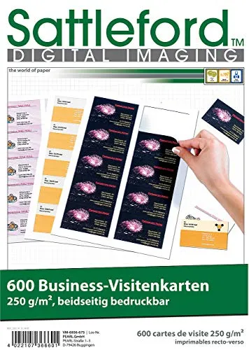 Sattleford Visitenkarten gestanzt: 600 Business-Visitenkarten 86 x 54 mm, beidseitig bedruckbar, 250 g/m² (Visitenkarten-Papier für Drucker, Blanko Visitenkarten, Fotopapier Laserdrucker)
