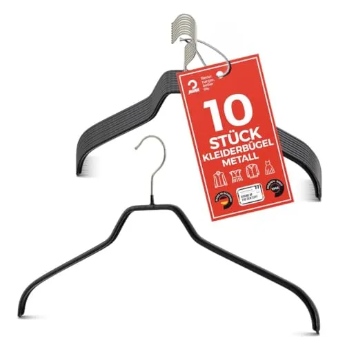MAWA Kleiderbügel Set mit 10 rutschfesten Bügeln - Klassische Kleiderbügel, platzsparend und mit 360° drehbarem Haken für optimale Flexibilität. Die rutschfeste Beschichtung hält Ihre Hemden und Blusen sicher an Ort und Stelle.
