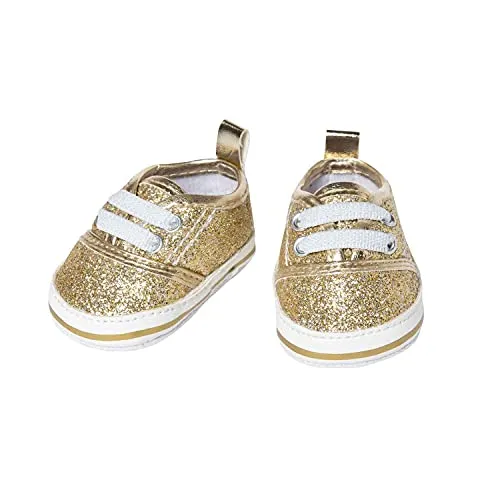 Heless 1461 - Glitzer-Sneaker für Puppen, in Gold, Größe 30 - 34 cm, schickes Schuhwerk mit Wow-Effekt für besondere Anlässe