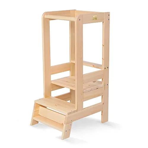 MeowBaby Lernturm aus Holz, 39x90x90 cm - Kinderzimmermöbel: Der MeowBaby Lernturm ermöglicht es Ihrem Kind, sicher an Küchenaktivitäten teilzunehmen und fördert spielerisch Selbstständigkeit und Kochen.