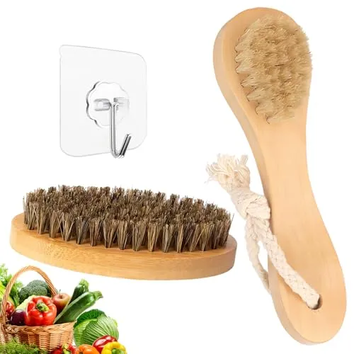 TenaLucy 3 Stücke Kartoffelbürste,Gemüsebürste Holz Küchenbürste Spülbürste Obstbürste Gemüse Bürste Vegetable Brush Obst und Gemüsebürste Entfernt Jede Verschmutzung,für Kartoffeln,Karotten Gemüse