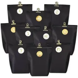 PANSIBY Adventskalender zum Befüllen mit 24 Papiertüten - Kreativer Adventskalender mit 24 eleganten schwarzen Papiertüten, ideal zum Selbstbefüllen und Personalisieren für die ganze Familie. Stilvolles Design in Schwarz und Gold für eine festliche Atmosphäre.