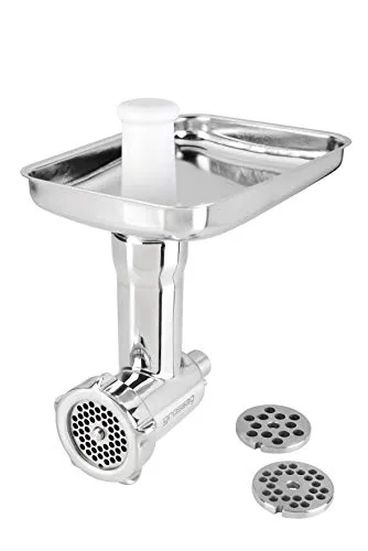 Grossag Fleischwolf-Vorsatz KFW 500 Edelstahl - Fleischwolf-Vorsatz aus hochwertigem Edelstahl für KitchenAid® Küchenmaschinen. Vielseitig zum Wolfen, Zerkleinern und Mahlen von Fleisch, Fisch und Teig. Spülmaschinengeeignet für einfache Reinigung.
