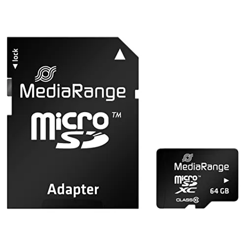 MediaRange Micro SDXC Speicherkarte mit SD Adapter 64GB - Geschwindigkeit Klasse 10, Lesegeschwindigkeit bis 60 MB/s, externer Datenspeicher für Mobile Endgeräte wie Digitalkameras oder Smartphones