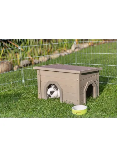 TRIXIE Wetterfestes Kleintierhaus Natura - Grau-Grün, 50 × 30 × 37 cm - Dekor für Kleintierbehausungen, aus lasiertem Kiefernholz, mit wasserabweisendem Dach und zwei Eingängen für optimalen Schutz und Komfort.