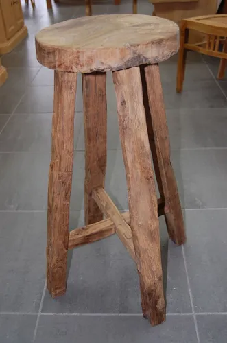 Couchcenter Barhocker Semar aus massivem Teakholz in beige von Handarbeit