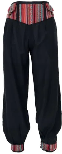 Guru-Shop Relaxhose Muckhose, Pluderhose Ethno Style schwarz S - Bequeme Pluderhose aus 100 % Baumwolle, ideal für lässige Outfits. Breiter Bund sorgt für hohen Tragekomfort. Perfekt für entspannte Tage und alternative Mode.
