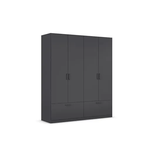 Drehtürenschrank RAUCH BARI, grau (graumetallic) 180x210 cm - Kleiderschrank mit 4 Türen und 2 Schubladen, bietet großzügigen Stauraum und modernes Design, ideal für jedes Schlafzimmer. Qualität 'Made in Germany'.