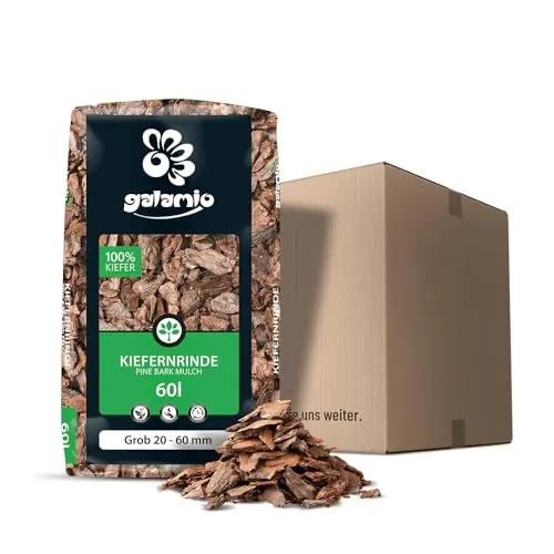 GALAMIO Kiefernrinde Kiefernmulch Rindenmulch Rinde Mulch Garten Dekor Pinus Sylvestris Natur Wald Kiefer Grob 20-60mm 60l Sack / 1 Karton Paligo
