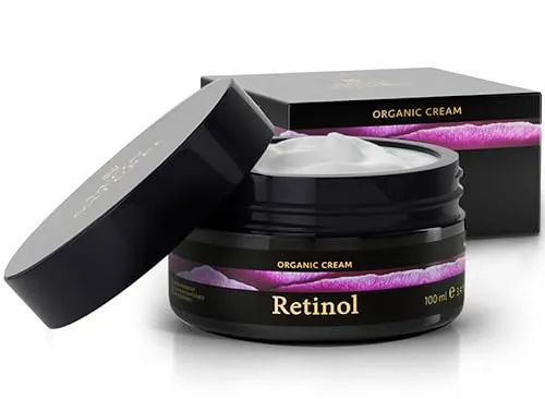 Retinol Creme 100ml mit Bio Aloe Vera + Salicylsäure - Anti-Faltenprodukte, 100% vegan und ideal gegen unreine Haut. Diese Nachtpflege kombiniert Retinol mit Bio Aloe Vera für eine intensive Feuchtigkeitsversorgung.
