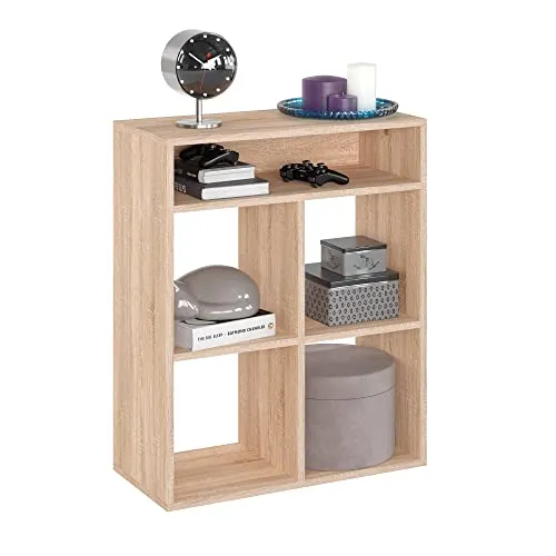 KOMTO Regal Sonoma Eiche - Flexibles Bücherregal für jeden Raum - Bücherregal in Sonoma Eiche mit 5 Ebenen, ideal für Bücher, CDs und DVDs. Perfekt für kleine Räume, mit Wandhalterung und bodenschonenden Filzfüßen.