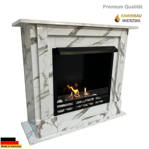 Ethanol und Gelkamin Samara Weiss Marmoriert & Sicherheitsglas inkl.11 teil.Set