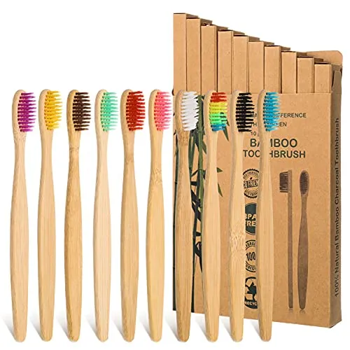 tonyg-p 10 Stück Bambus Zahnbürsten für Erwachsene, Natrliches Holzzahnbrste Mittel Weichen Borsten Umweltfreundliches Zahnbrste, Plastikfrei, BPA Frei, Bioabbaubare