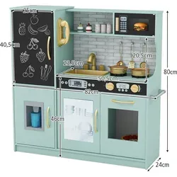 COSTWAY Kinderküche, Spielküche Holz mit Zubehör, Tafel, Mikrowelle, Eismaschine, Geschirrspüler&Backofen, Holzküche für Kinder ab 3 Jahren (... - Grün