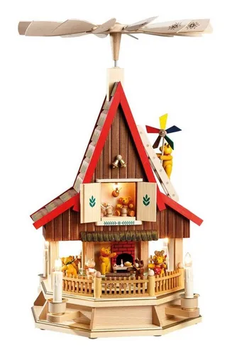 Richard Glaesser Weihnachtspyramide Adventshaus Bärenhaus, elektrisch, 53 cm