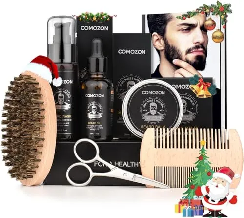Bartroller,Bartpflege Set Mit Bart Roller Bartwuchsmittel Männer Comozon Bartroller Beard Growth Kit Mit Bartshampoo Bartöl Bartbalsam Rasiermesser Bartbürste Bartkamm Bartschere (6-in-1)