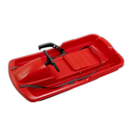 KHW Lenkschlitten Snow Fox, Rot, 95 cm - Schlitten mit Lenkmechanismus für präzise Steuerung, TÜV-geprüft und aus robustem, kältebeständigem Kunststoff – ideal für sicheren Fahrspaß im Schnee.