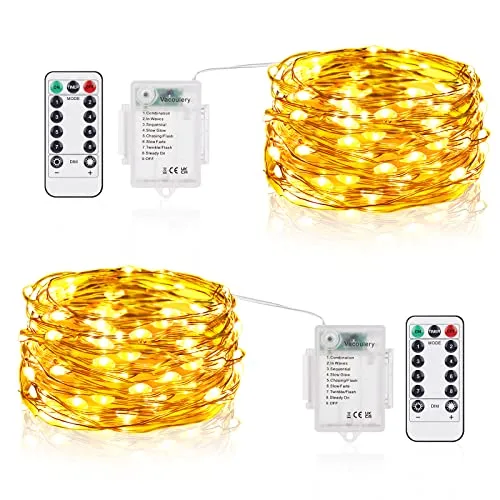 50er Led Lichterkette mit Batterie, 5M LED Batteriebetrieben Drahtlichterkette mit 8 Programm und Timer für Zimmer, Terrasse, Innen/Außen Dekoration, Beleuchtung Deko 2 x