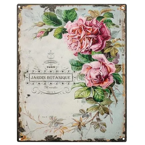 Blechschild Rose Jardin Botanique 20 x 25 cm Deko Schild mit Aufdruck Aufschrift