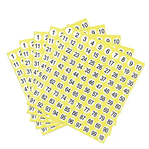 Zahlen Aufkleber,50 Blatt 1-100 Klein Runde Selbstklebend Sticker Anzahl Tischnummern Etiketten Inventar Lagerung Organisation Aufkleber,Durchmesser 1 cm