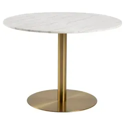 Actona Corby Esstisch Ø105 cm - Stahl/Marmor mit Messing Akzenten - Eleganter Esstisch aus Stahl und Marmor, ideal für gesellige Runden. Robust und langlebig, vereint er minimalistisches Design mit hervorragendem Preis-Leistungs-Verhältnis.