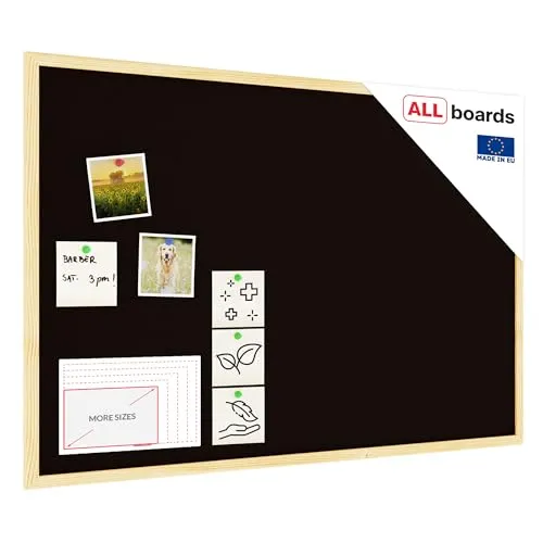 Allboards Pinnwand Schwarz mit Holzrahmen 90x60cm - Präsentation: Hochwertige Korktafel mit selbstheilender Oberfläche, ideal für intensiven Bürogebrauch. Inklusive Montagematerial für einfache Anbringung.