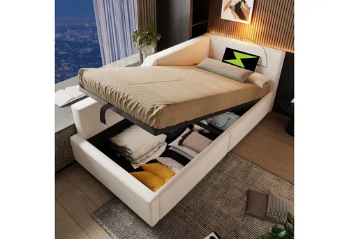 OKWISH Polsterbett 140x200 Grau Samt mit LED-Beleuchtung