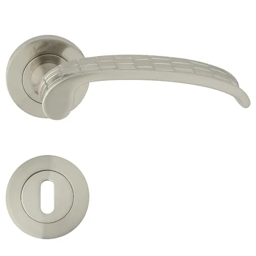 domino Türgriff Drückergarnitur BB-Buntbart Set Rund-Rosette Türklinke für Bürotür, Kellertür & Innentür Türbeschläge aus Znal Nickel Türdrückergarnitur SKIN-R M9
