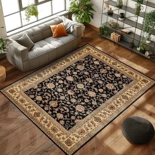 Carpettex Kurzflor Teppich Orientalisch Läufer Wohnzimmerteppich Klassisch Optik Schwarz 80 x 150 cm - Orientteppich Vintage Teppich Schlafzimmer Weich Orientalischer Teppiche Waschbare Küchenläufer