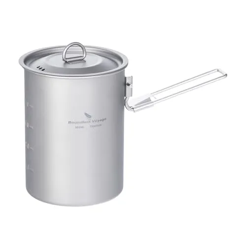 iBasingo 900ml Titan Becher Camping Topf Kochtopf Outdoor Leicht Kaffee Wasser Tasse mit Klappgriff & Deckel Picknick Kochgeschirr für den Täglichen Gebrauch Rucksackreisen Ti2040C