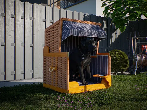 Hundestrandkorb Hundekorb Hundebett Schutzhaube grau weiß mit Schutzhülle