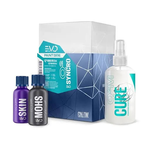 GYEON Q² Syncro EVO - Fortschrittliches zweistufiges Keramiklackbeschichtungssystem - Inklusive Basislack, Decklack, Wartungsspray & Applikator - Hochglanz-Finish & langanhaltender Schutz -
