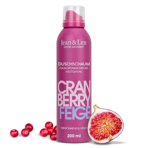 Produktbild Jean & Len Verwöhnender Duschschaum Cranberry & Feige, samtweiches Hautgefühl, fruchtiger Duft, Gel-to-Mousse Technologie, ohne Parabene & Silikone, vegane Schaumdusche, 200 ml