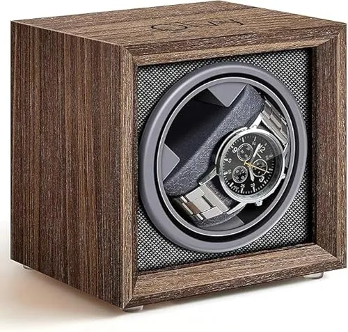 Olvy Uhrenbeweger Holz für Automatikuhren - Leiser Motor & Elegantes Design - Der Olvy Uhrenbeweger aus hochwertigem Nussbaumholz sorgt für die optimale Aufbewahrung und Aufziehung Ihrer Automatikuhren. Mit extrem leisem Motor und stilvollem Design bleibt Ihre Uhr stets einsatzbereit.