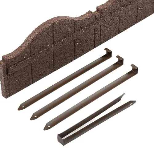e-floor 6 x Flexible Rasenkante Kunststoff 118 x 15 cm Hoch - Garten Beeteinfassung Flexibel - Braun Mähkante - Rasenkanten aus Recycling-Material – Beetumrandung Frostbestandig - Holzzaun