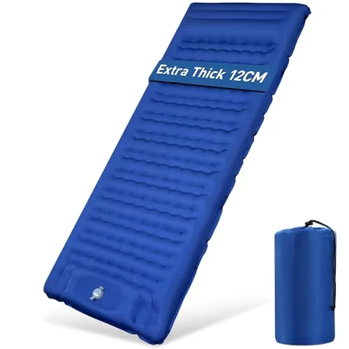 Aonext Isomatte Camping, 12CM Verdicktes Luftmatratze mit Fußpresse Pumpe,Luftverlust verhindern Aufblasbare Matratze Ultraleicht Wasserdicht Outdoor (Marineblau)