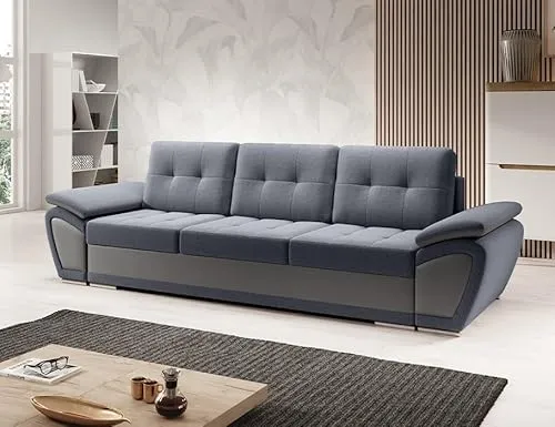 MODERNO Enzo 3-Sitzer Sofa mit Schlaffunktion Couch Schlafsofa mit Bettkasten Schlafcouch Moderne Möbel ins Wohnzimmer Sofagarnituren Veloursstoff Steppsofa Graphit Grau