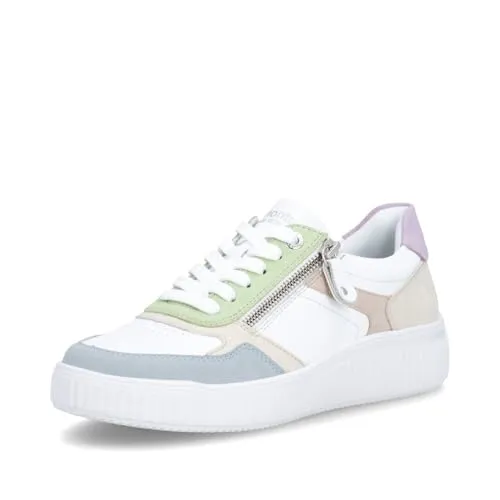 Remonte Plateausneaker Damen, Gr. 42, Weiß-Pastell - Modische Plateausneaker von Remonte in Weiß und Pastell mit kontrastierenden Details. Ideal für den Alltag, ausgestattet mit gepolstertem Softfußbett und Reißverschluss für hohen Tragekomfort.
