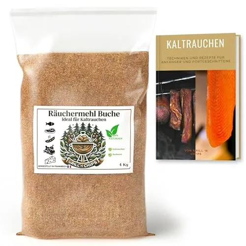 Premium Räuchermehl Buche 4 kg – 100% natürlich–Feine Buchenspäne (0,5 mm-1 mm) für Kalträuchern & Heißräuchern – Perfekt für Kaltrauchgenerator, Fleisch & Fisch–Ideal für Räucherofen–Gratis E-Book
