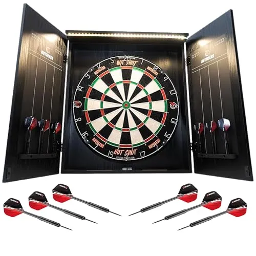 Ruthless Home Darts Centre | Komplettes Dart-Set für zu Hause einschließlich Schrank, Dartscheibe und 2 Sätze Darts (Eagle + Light)