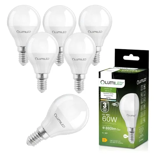 Lumiled LED Leuchtmittel E14 P45 8W ersetzt 60W 880lm 4000K Neutralweiß 230V 180° Abstrahlwinkel Nicht Dimmbar Tropfenform Energiesparlampe 6er Set – LED Birnen in kleiner Kugelform