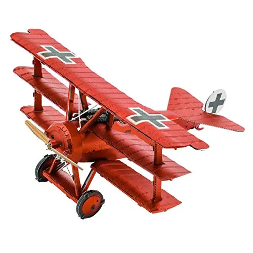 Fascinations MMS210 Metal Earth Metallbausätze - Flugzeug Tri-Wing Fokker Roter Baron, lasergeschnittener 3D-Konstruktionsbausatz, 3D Metall Puzzle, DIY Modellbausatz mit 2 Metallplatinen, ab 14 Jahre