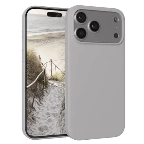 EAZY CASE Premium Silikon Hülle für iPhone 17 Pro Max - Handyhülle, Stoßfest, Schutzhülle mit Kameraschutz, Kratzfester weicher Mikrofaser-Innenfutter, Slim Silikon Cover Case Bumper - Hellgrau Grau