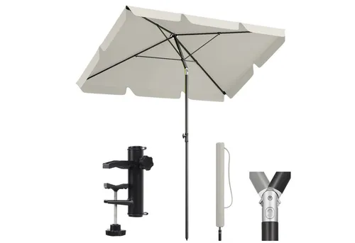 Sekey Sonnenschirm 200 × 125cm Balkonschirm rechteckig höhenverstellbar, mit Schirmhalter, LxB: 200x125 cm, mit Schutzhülle, Neigbar, UV50+ Schutz, wind- & wasserfest, für Garten
