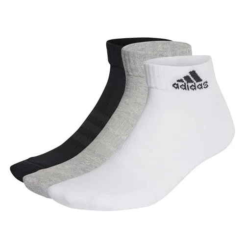 adidas Unisex Kinder Cushioned Sportswear Ankle Socks 3 Pairs, Medium Grey Heather / White / Black, XS 34-36