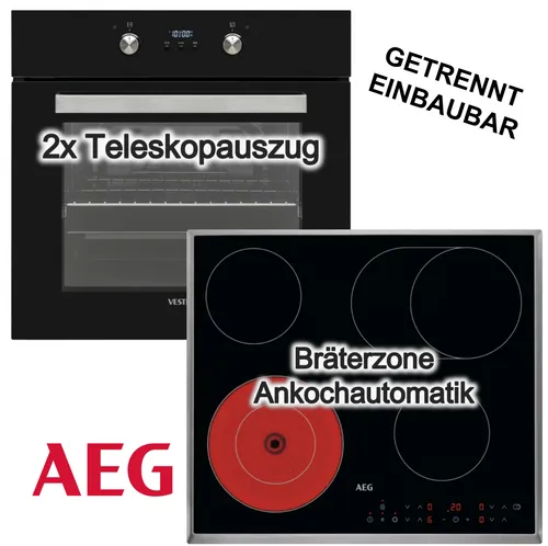 Herdset Backofen mit Teleskopauszug und AEG Glaskeramikkochfeld