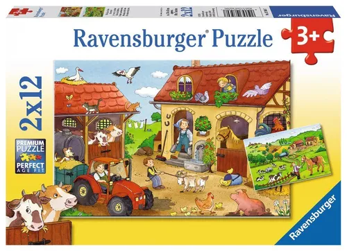 Ravensburger Kinderpuzzle - Fleißig auf dem Bauernhof 2x12 Teile, fördert Motorik und Konzentration für Kinder ab 3 Jahren