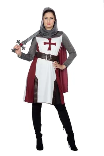 WILBERS & WILBERS 4332 - Damen Ritter Kostüm mit Kapuze - Kostüm-Outfit für Erwachsene, bestehend aus einem eleganten Kleid mit Kapuze und Gürtel, ideal für Karneval und Mittelalter-Feste. Waschbar bei 30°C und mit edlem Kettenhemd-Look.