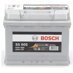Bosch S5 005 Autobatterie 12V 63Ah 600A - Hochleistungs-Starterbatterie von Bosch mit 63Ah und 600A Kaltstartstrom, ideal für zuverlässigen Fahrzeugstart und Leistung in jedem Wetter.
